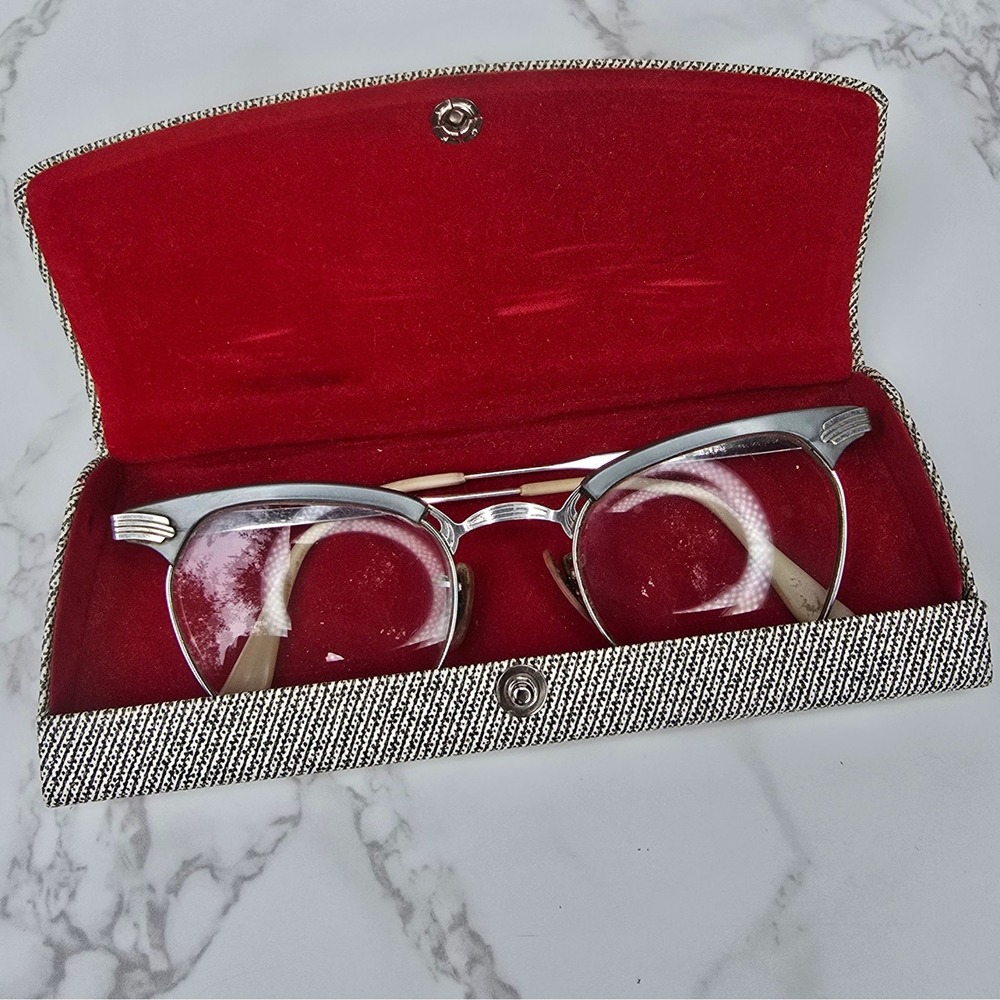 Vintage Shuron Cat Eye Browline Eyeglasses 1/10 12K GF 46-20 Original Case MCM
